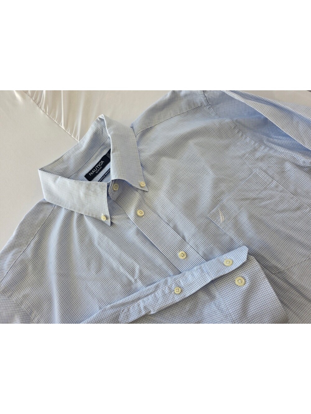 Nautica Mens XL Blue Check Wrinkle Resistant Slim Fit Long Sleeve button up
